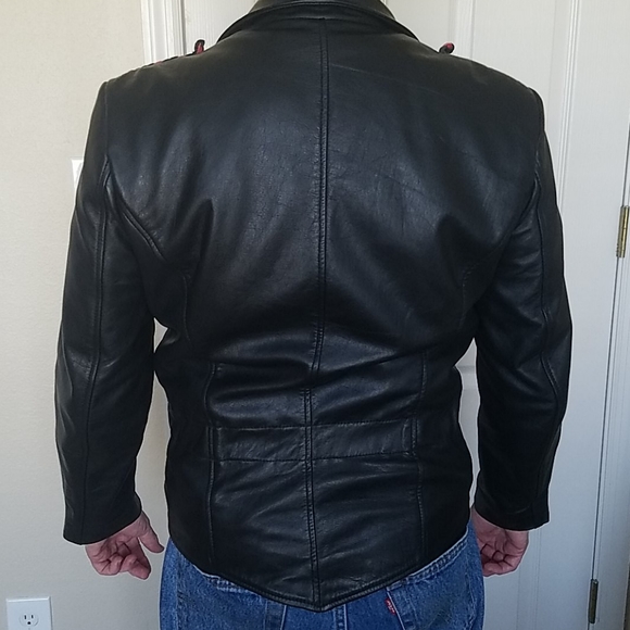 Black leather German replica motorcycle jacket - Picture 2 of 8